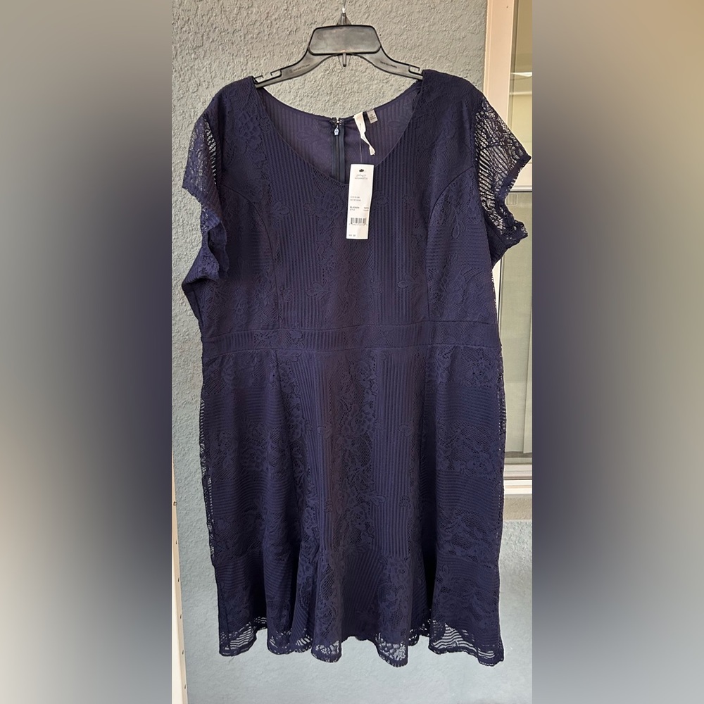 NY Collection Blue Lace Flutter Hem Navy Blue Dress Size 2X